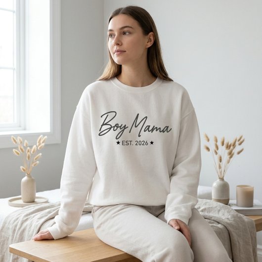 Boy Mama Script Est Year Elegant Motherhood Text スウェットシャツ
