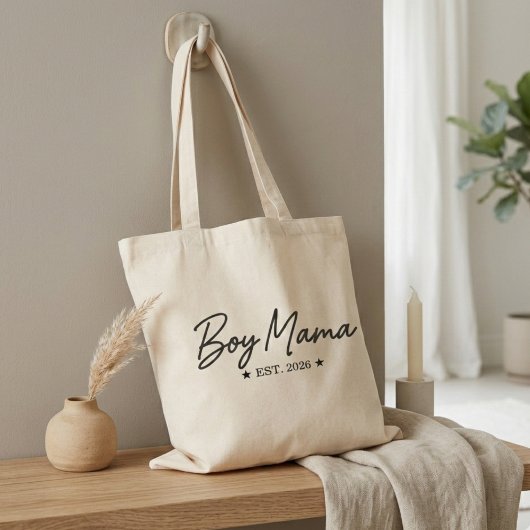 Boy Mama Script Est Year Modern Motherhood Quote トートバッグ