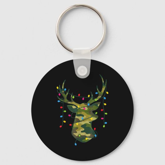 Boy Men Camo Deer Hunting Christmas Light Pajama P キーホルダー (正面)