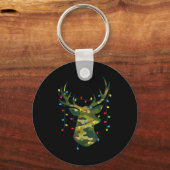 Boy Men Camo Deer Hunting Christmas Light Pajama P キーホルダー (正面)