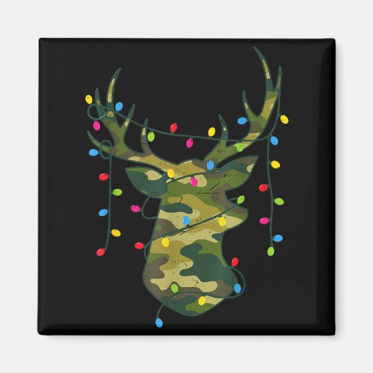 Boy Men Camo Deer Hunting Christmas Light Pajama P マグネット (正面)