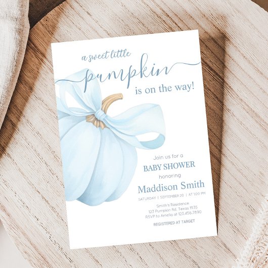 Boy Minimalist Little Pumpkin Baby Shower 招待状