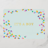 Boy Mint Green Baby Showerの紙吹雪金ゴールド 箔招待状 (正面)