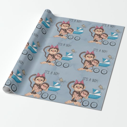 Boy Monkey Baby Showerだ ラッピングペーパー (アンロールド)