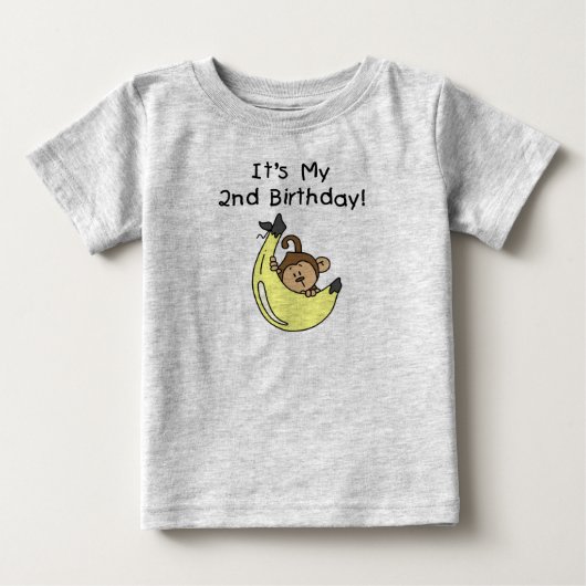 Boy Monkey on Banana誕生日 ベビーTシャツ (正面)