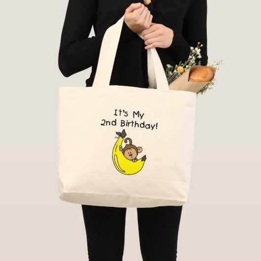 Boy Monkey on Banana誕生日 ラージトートバッグ (正面(商品))