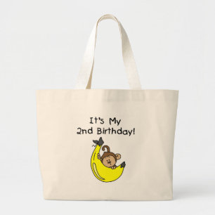 Boy Monkey on Banana誕生日 ラージトートバッグ