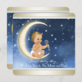 Boy MoonとBack Baby Shower 招待状 (正面/裏面)