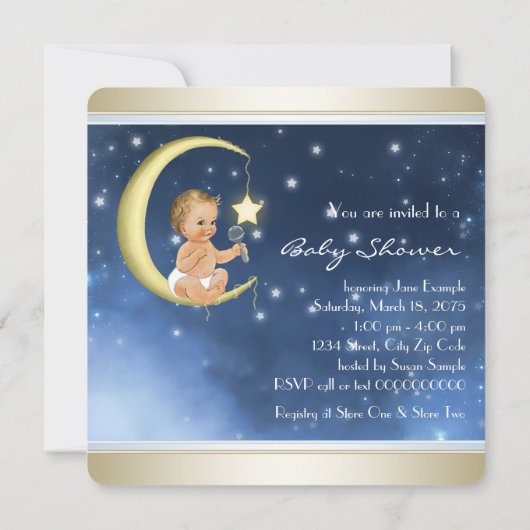 Boy MoonとBack Baby Shower 招待状 (裏面)