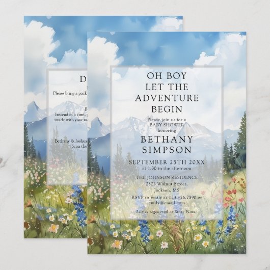 Boy Mountain Adventure All In One Baby Shower 招待状 (正面/裏面)