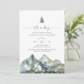 Boy Mountain Forest Boy Baby Shower 招待状 (スタンド正面)