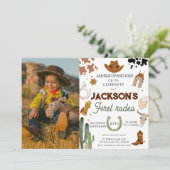 Boy My First Rodeoフォトカウボーイ1st Birthday 招待状 (スタンド正面)