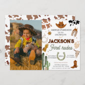 Boy My First Rodeoフォトカウボーイ1st Birthday 招待状 (正面/裏面)