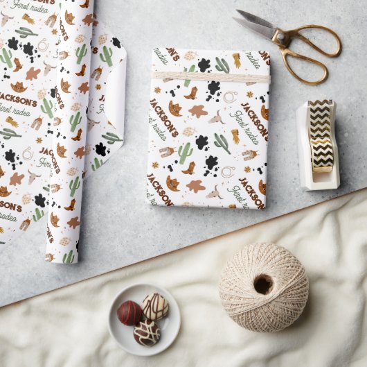 Boy My First Rodeo Cowboy 1st誕生日 ラッピングペーパー (クラフト)