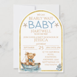 Boy Nautical Bear In A Boat Baby Shower Invitation 招待状