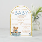 Boy Nautical Bear In A Boat Baby Shower Invitation 招待状 (スタンド正面)