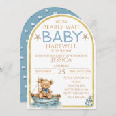 Boy Nautical Bear In A Boat Baby Shower Invitation 招待状 (正面/裏面)