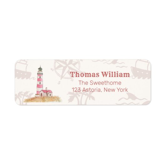 Boy Nautical Lighthouse Baby Shower Return Address ラベル (正面)