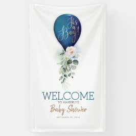 Boy Navy Blue Balloon Baby Showerへようこそ 横断幕