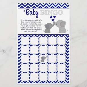 Boy Navy Elephant Baby Shower BINGOゲームチェブ366 チラシ