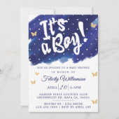 Boy Navy & Water Colorベビーシャワー金ゴールド 招待状 (正面)