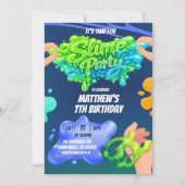  Boy Neon Blue Green Slime Birthday Invitation 招待状 (正面)