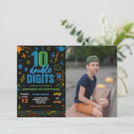 Boy Neon Double Digits 10th Birthday Partyの写真 招待状