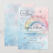  boy Or Girl レインボー水彩発表カード 招待状 (正面/裏面)