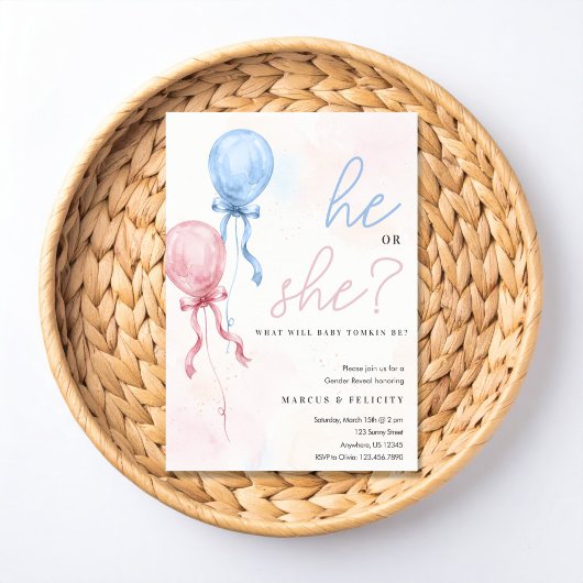 Boy or Girl? Balloon Gender Reveal Party 招待状