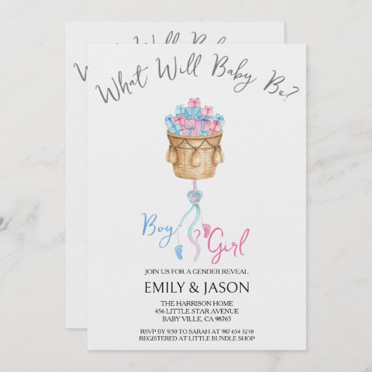 Boy Or Girl Blue Or Pink Gender Reveal Invitation 招待状 (正面/裏面)