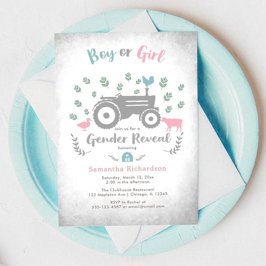 Boy or Girl Farm Tractor Gender Reveal Invitation 招待状
