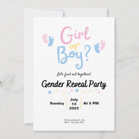 Boy or Girl? Gender Reveal 招待状 (正面)
