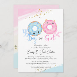 Boy or Girl Gender Reveal Donut Cute Kawaii 招待状