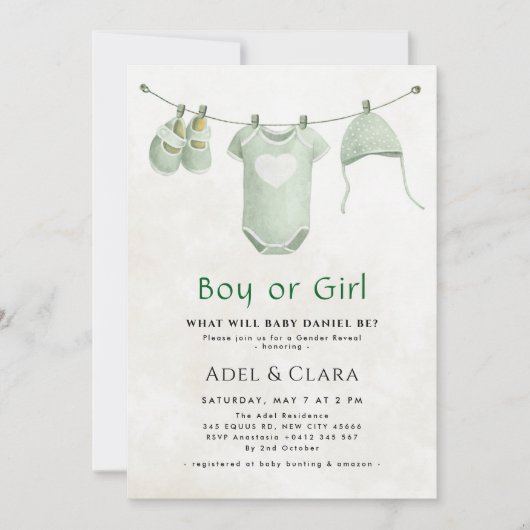 Boy or Girl Gender Reveal Invitation 招待状 (正面)