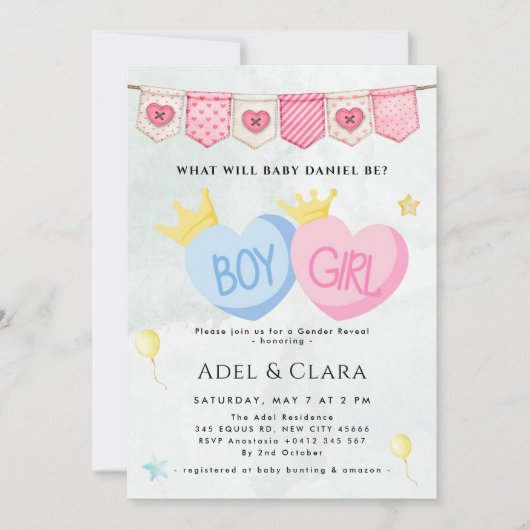 Boy or Girl Gender Reveal Invitation 招待状 (正面)