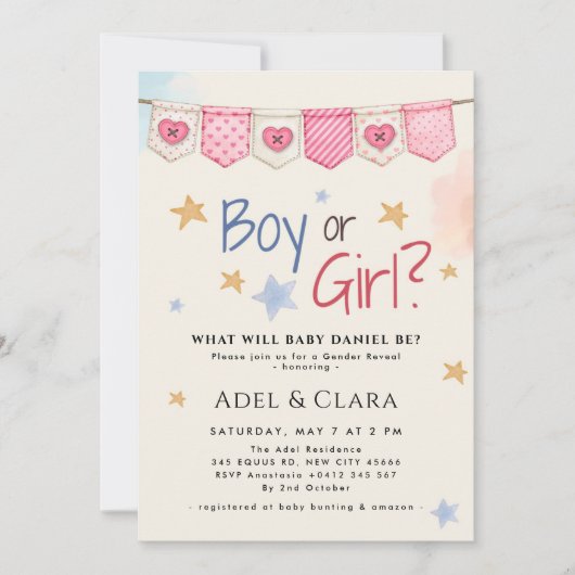 Boy or Girl Gender Reveal Invitation 招待状 (正面)