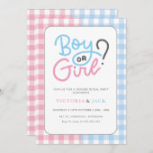 Boy or Girl Ginghamのジェンダークラシックリビール 招待状 (正面/裏面)