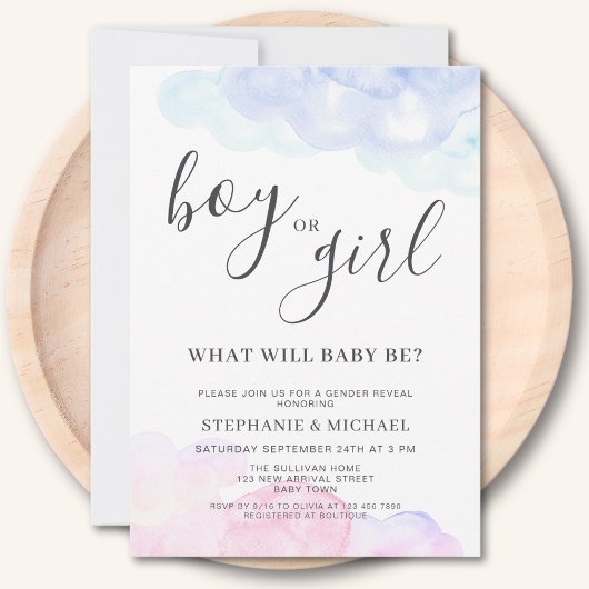 Boy Or Girl Pink And Blue Gender Reveal 招待状