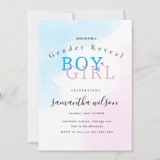 boy or girl pink blue gender reveal invitation 招待状