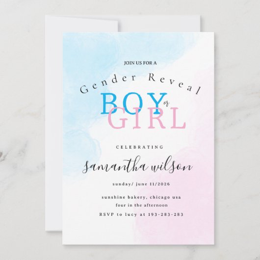 boy or girl pink blue gender reveal invitation 招待状 (正面)