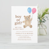 Boy Or Girl Teddy Bear Balloons Gender Reveal 招待状 (スタンド正面)