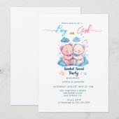 Boy or Girl teddy bears Gender Revealパーティー 招待状 (正面/裏面)