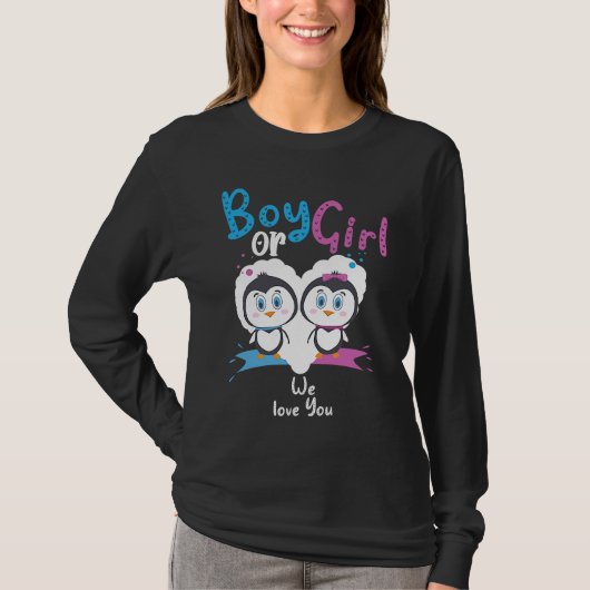 Boy Or Girl We Love You Penguin Gender Reveal Part Tシャツ (正面)