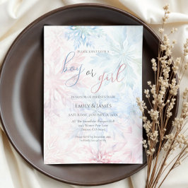 Boy or Girl Winter Pink Blue Snowflake 招待状