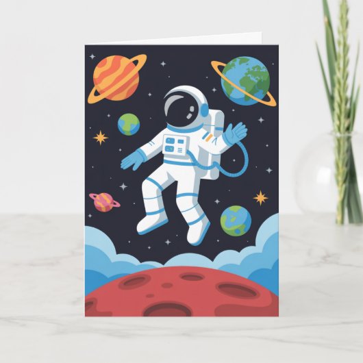 Boy Outer Space Astronaut Birthday  カード (正面)