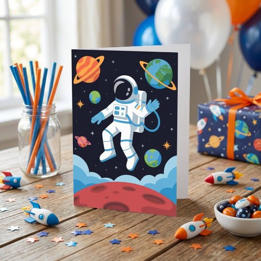 Boy Outer Space Astronaut Birthday  カード