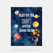 Boy Outer Space Astronaut Birthday Welcome Sign アクリルサイン (正面)