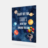 Boy Outer Space Astronaut Birthday Welcome Sign アクリルサイン (傾斜)