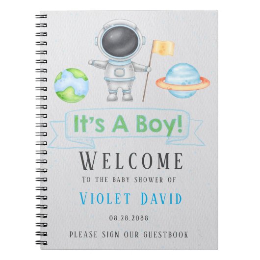 Boy Outer Space Boy Baby Shower Guestbook ノートブック (正面)