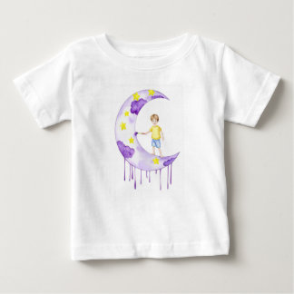 Boy Painting Crescent Moon  ベビーTシャツ